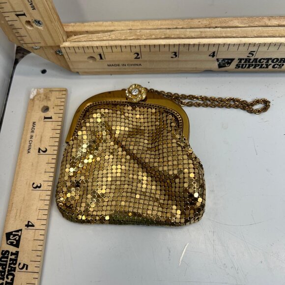 Handbags - Vintage Women's Whiting and Davis Gold Mesh Coin Purse Rhinestone Clasp Chain